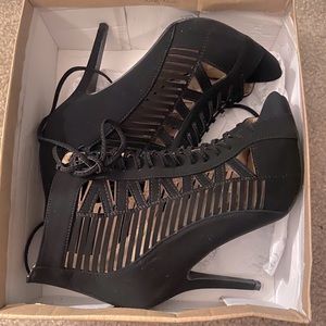 Black Lace Up Heeled Booties